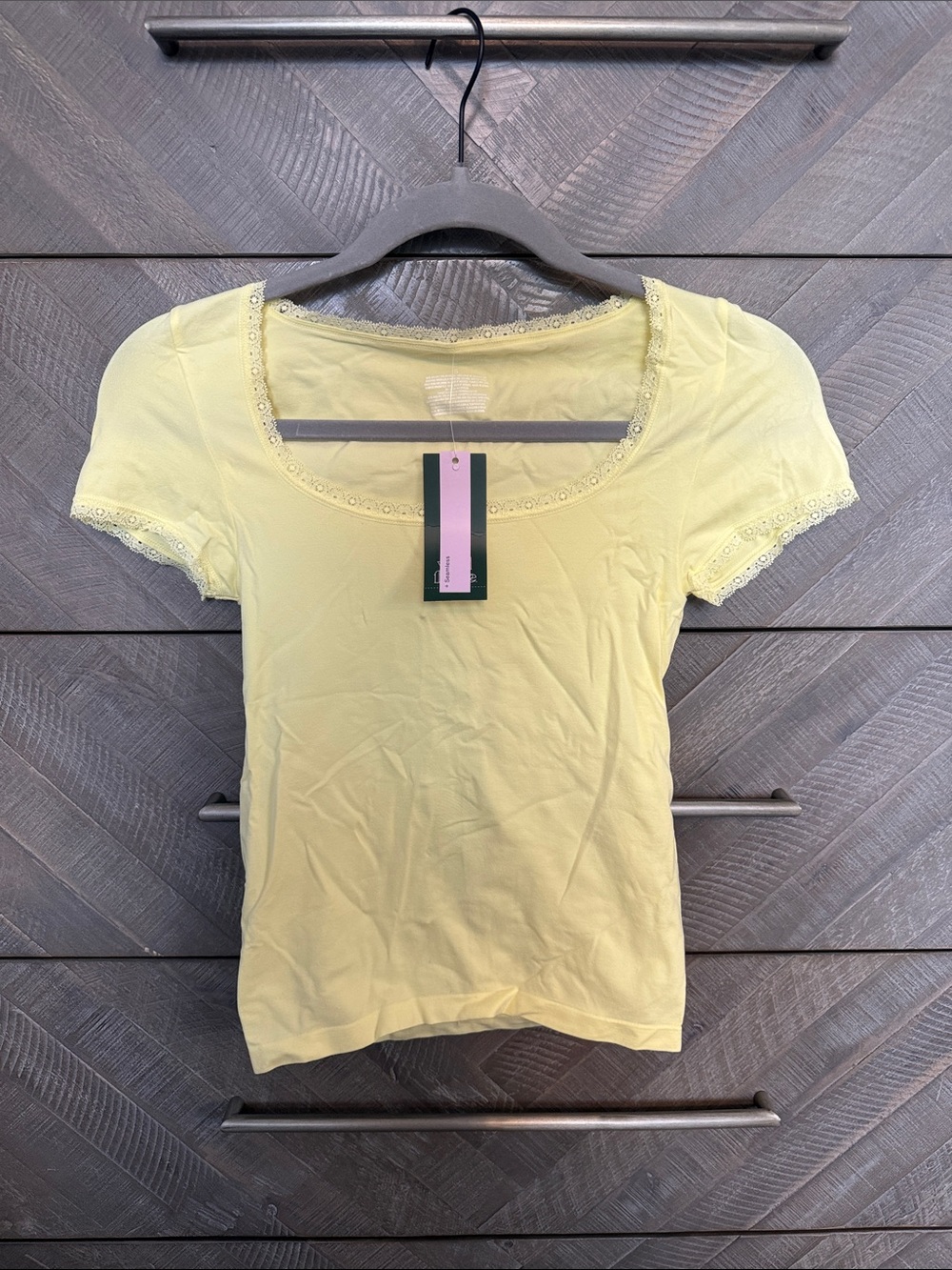wild fable Pale Yellow Lace-Trim Scoop Neck Tank